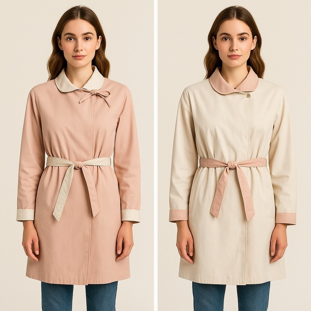 Vintage Astor & One Pink Beige Reversible Trench Coat Belted Collar Detail‎ Sz 6